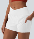 SoftlyZero™ Airy Crossover High Waisted 2-in-1 Cool Touch Yoga Shorts 3'' with Pockets - White