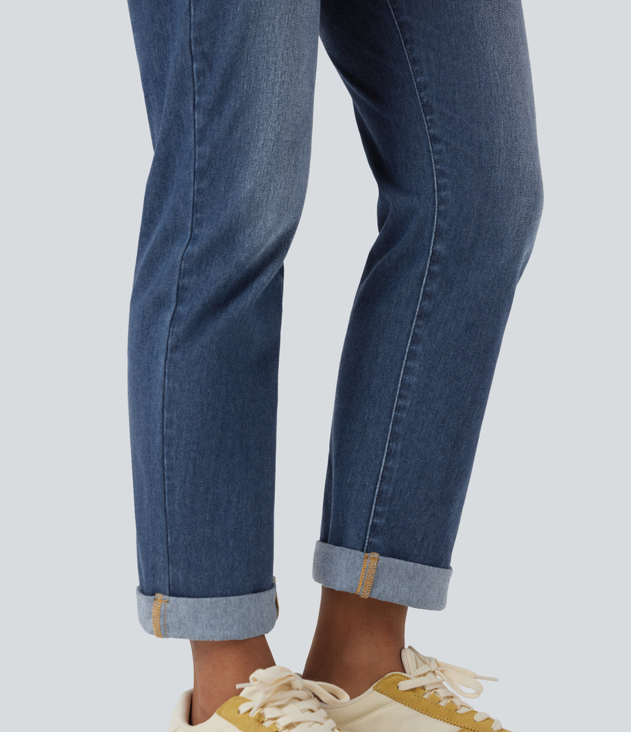 Halara Flex™ High Waisted Rolled Hem Casual Slim Jeans with Pockets - Estate Blue Denim