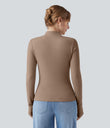 Mock-neck Long Sleeve Ruched Asymmetric Hem Thermal Casual Top - Amphora