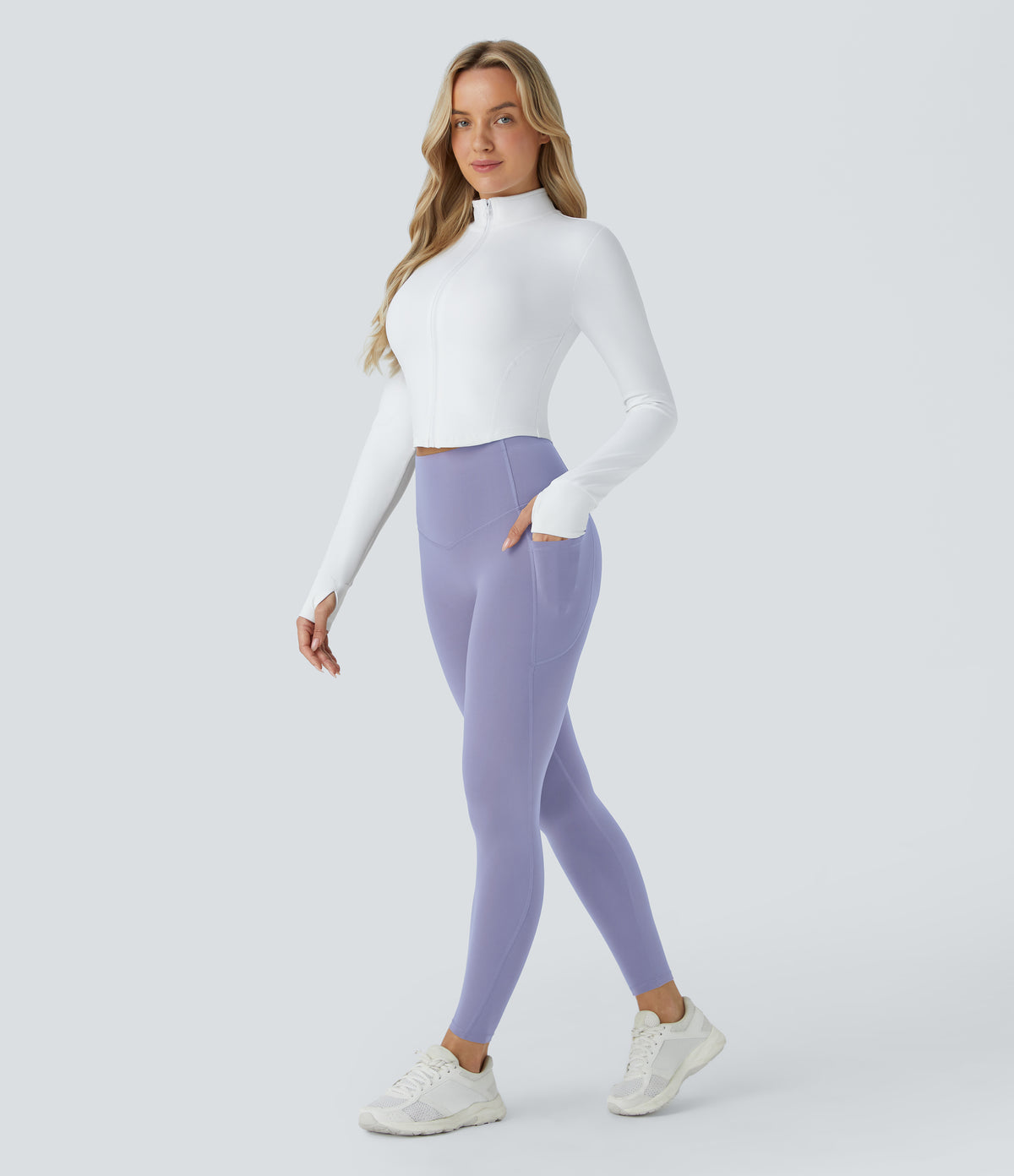 Halara UltraSculpt™ High Waisted Butt Lifting Tummy Control Pocket Shaping Workout Leggings - Falling Gray Purple