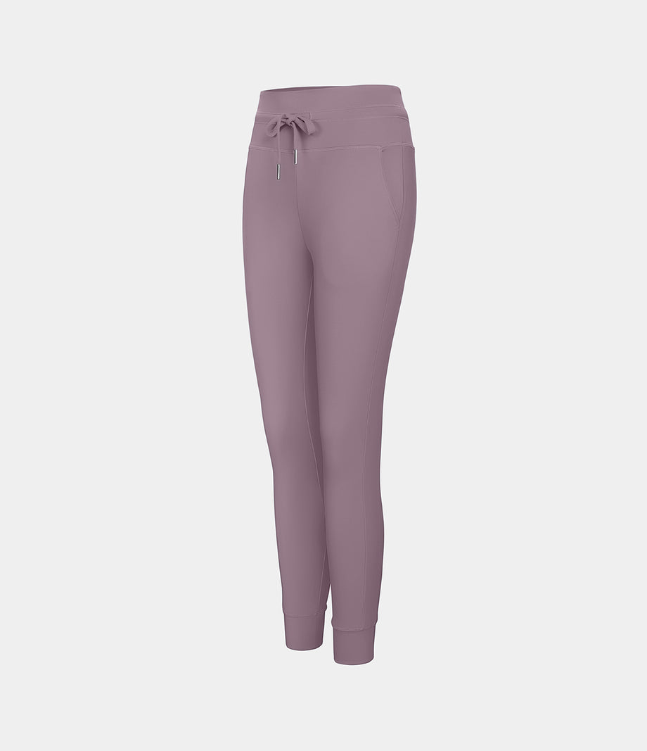 SoftlyZero™ Plush High Waisted Drawstring Pocket Plain Full Length Joggers - Mauve