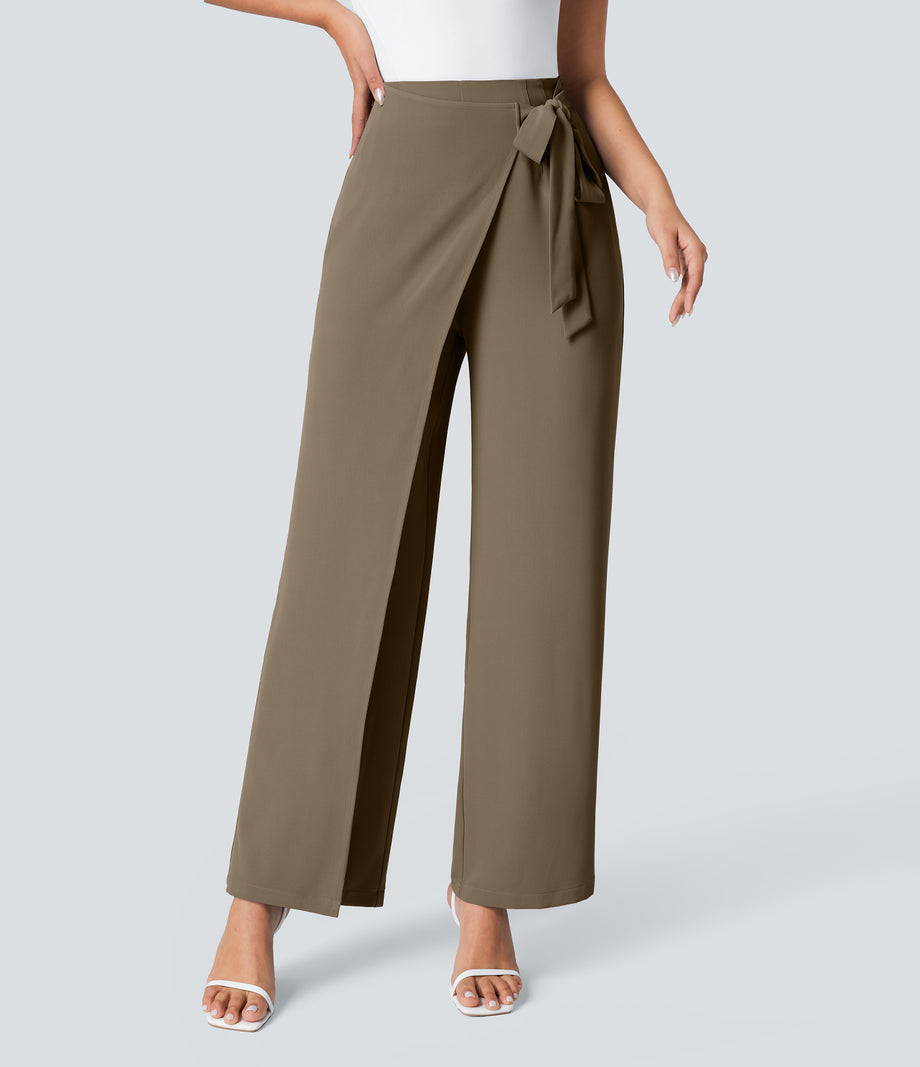 Halara Flex™ High Waisted Tie Side Wide Leg Work Pants - Lead Gray