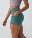 SoftlyZero™ Airy High Waisted Pocket Plain Cool Touch Yoga Shorts 3.5"-UPF50+ - Rock Cyan Blue