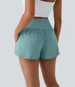 Breezeful™ High Waisted Crossover Pocket 2-in-1 Quick Dry Yoga Shorts 4" - Stone Blue