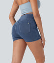 Halara Flex™ High Waisted Crossover Pocket Denim Casual Shorts 3" - Washed Denim Bleached Blue