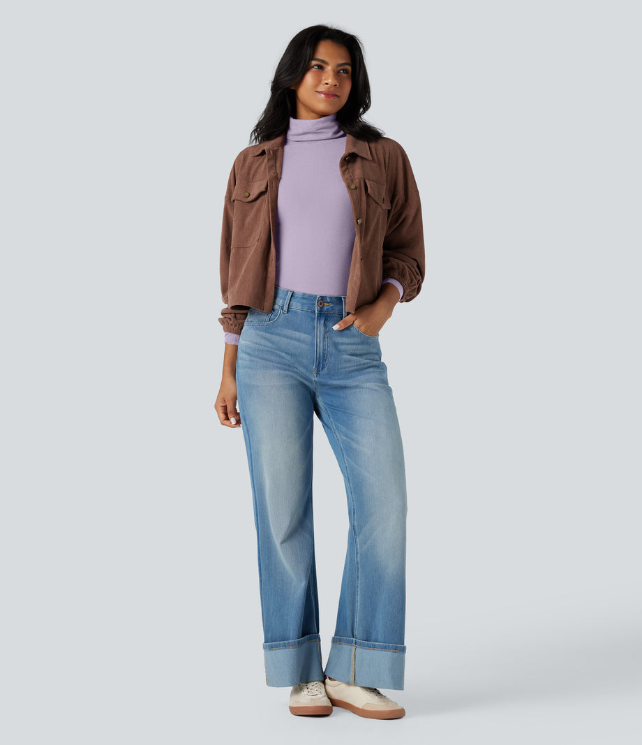Halara HeatCore Turtleneck Long Sleeve Thumb Hole Casual Warming Top - Misty Purple