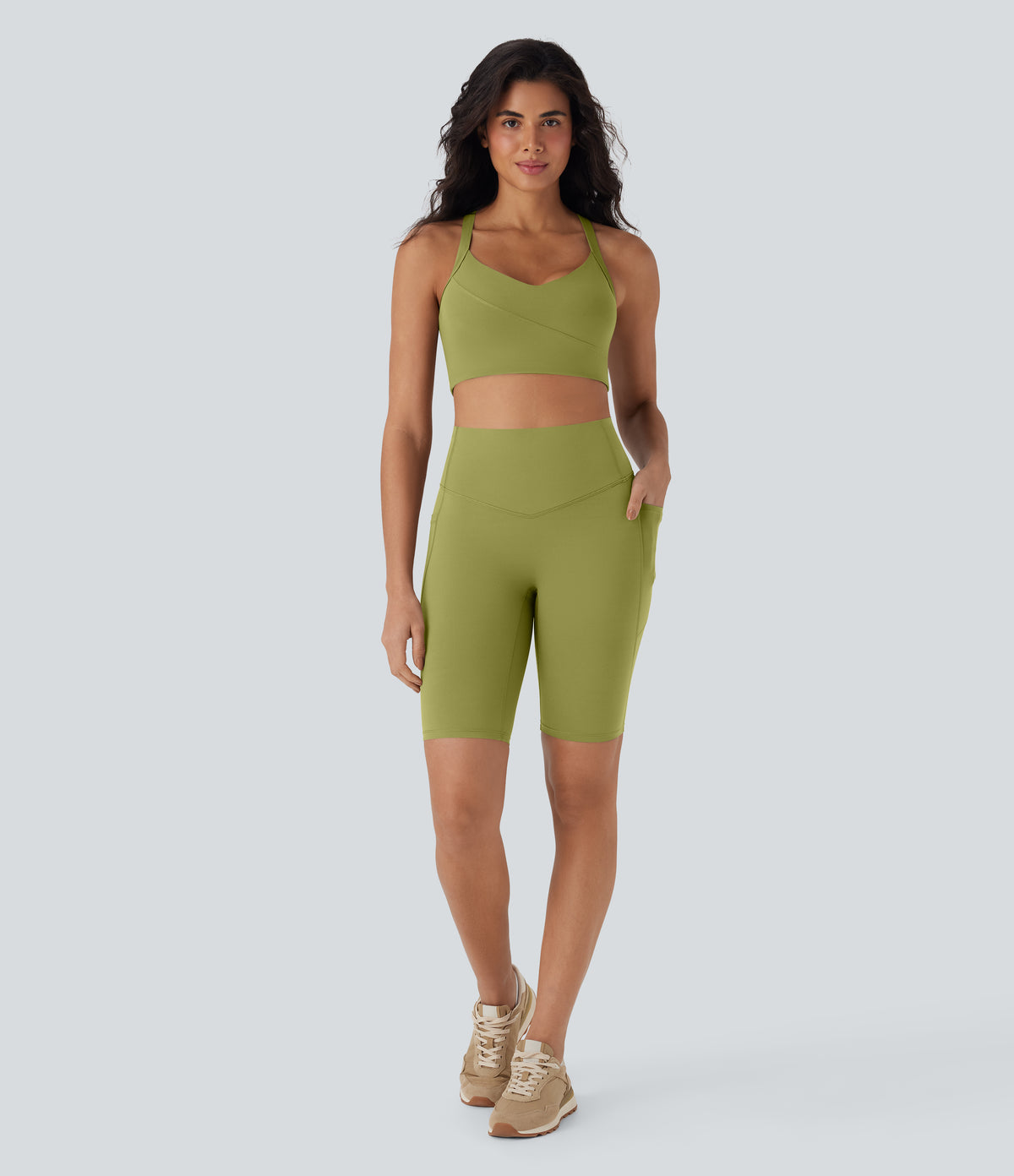 Halara UltraSculpt™ High Waisted Tummy Control Pocket Shaping Training Biker Shorts 9'' - Moss