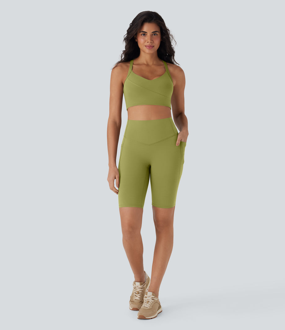 Halara UltraSculpt™ High Waisted Tummy Control Pocket Shaping Training Biker Shorts 9'' - Moss