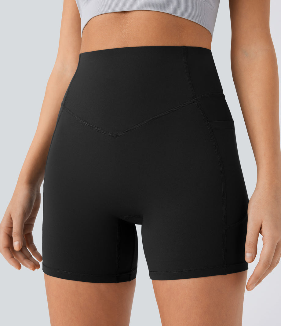 Halara UltraSculpt™ High Waisted Scrunch Butt Lifting Tummy Control Pocket Shaping Workout Biker Shorts 5'' - Black