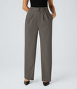 Halara Flex™ High Waisted Zipper Pocket Shirred Straight Leg Work Pants - Lead Grey
