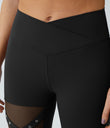 DayStretch High Waisted Crossover Contrast Mesh Decorative Buckle Yoga Leggings - Black