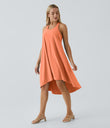Breezeful™ Backless Racerback Side Pocket High Low Flowy Midi Quick Dry Casual Dress - Flamingo