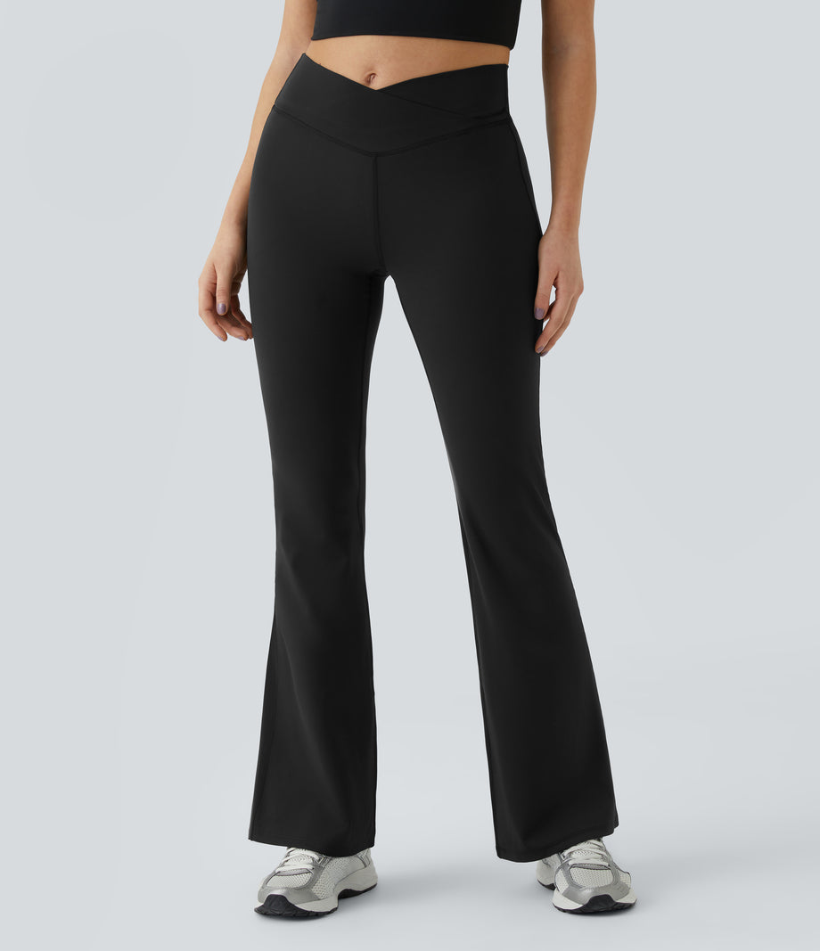 DayStretch High Waisted Crossover Flare Yoga Leggings - Black