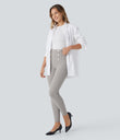 High Waisted Tummy Control Decorative Back Zipper Pockets Herringbone Work Leggings - Mink Ash