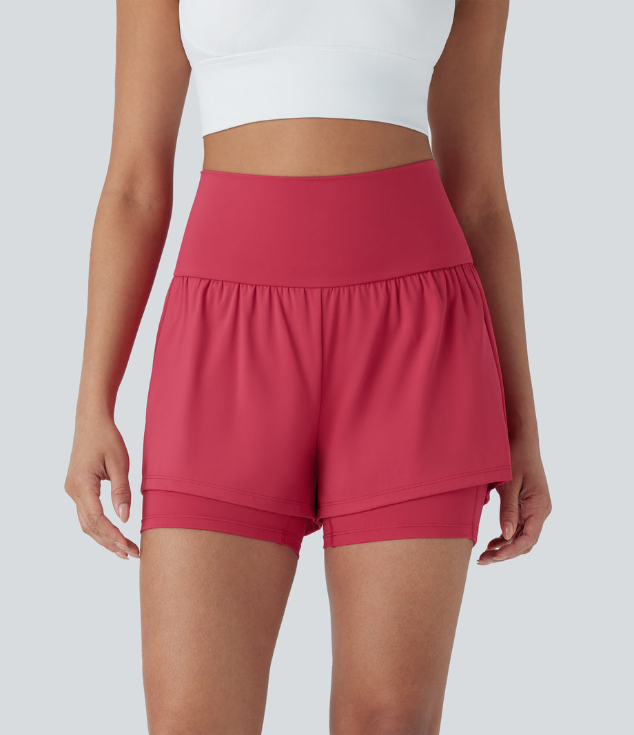 SoftlyZero™ Airy Super High Waisted 2-in-1 Cool Touch Yoga Shorts 5'' with Pockets - Winterberry