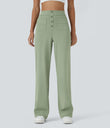 DayStretch High Waisted Pockets Straight Leg Casual Pants - Asparagus