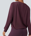 Round Neck Long Sleeve Ruched Yoga Sports Top-UPF50+ - Fig