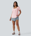 Square Neck Short Sleeve Casual Top - Primrose Pink