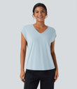 V Neck Short Sleeve Casual T-Shirt - Baby Blue