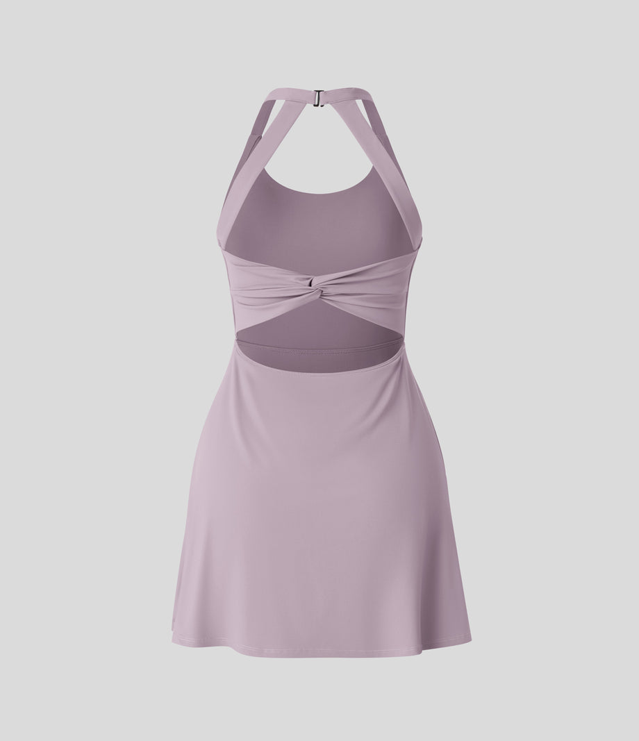Backless Twisted Active Dress - Pink Purple