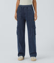 Halara Flex™ Mid Rise Pockets Straight Leg Casual Cargo Jeans - Washed Denim Navy Blue