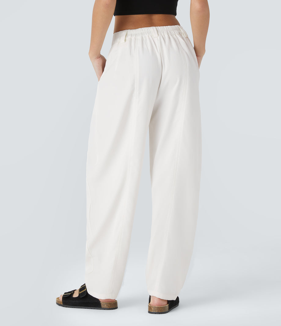 Mid Rise Pocket Barrel Leg Baggy Work Pants - White