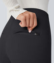 High Waisted Tummy Control Decorative Back Zipper Pockets Herringbone Work Leggings - Blue Graphite