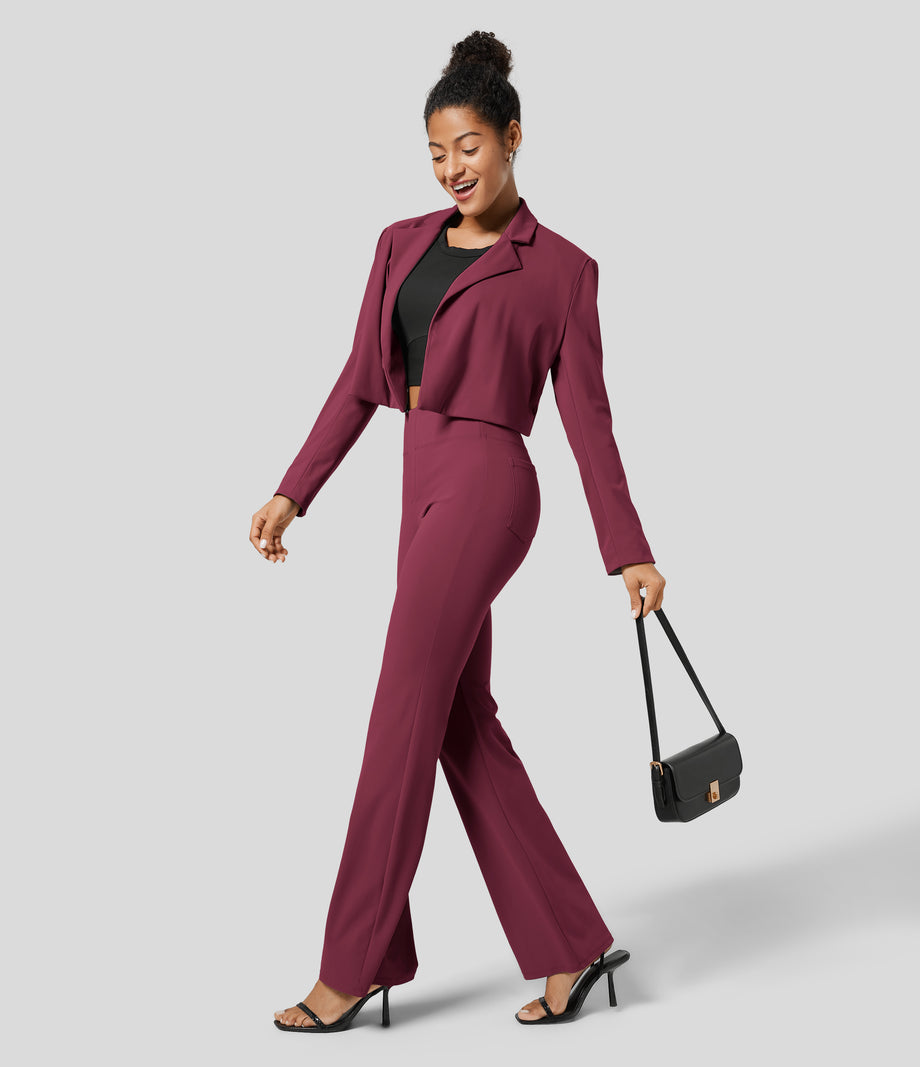 Halara Flex™ High Waisted Back Side Pocket Slight Flare Work Pants - Mauve Wine