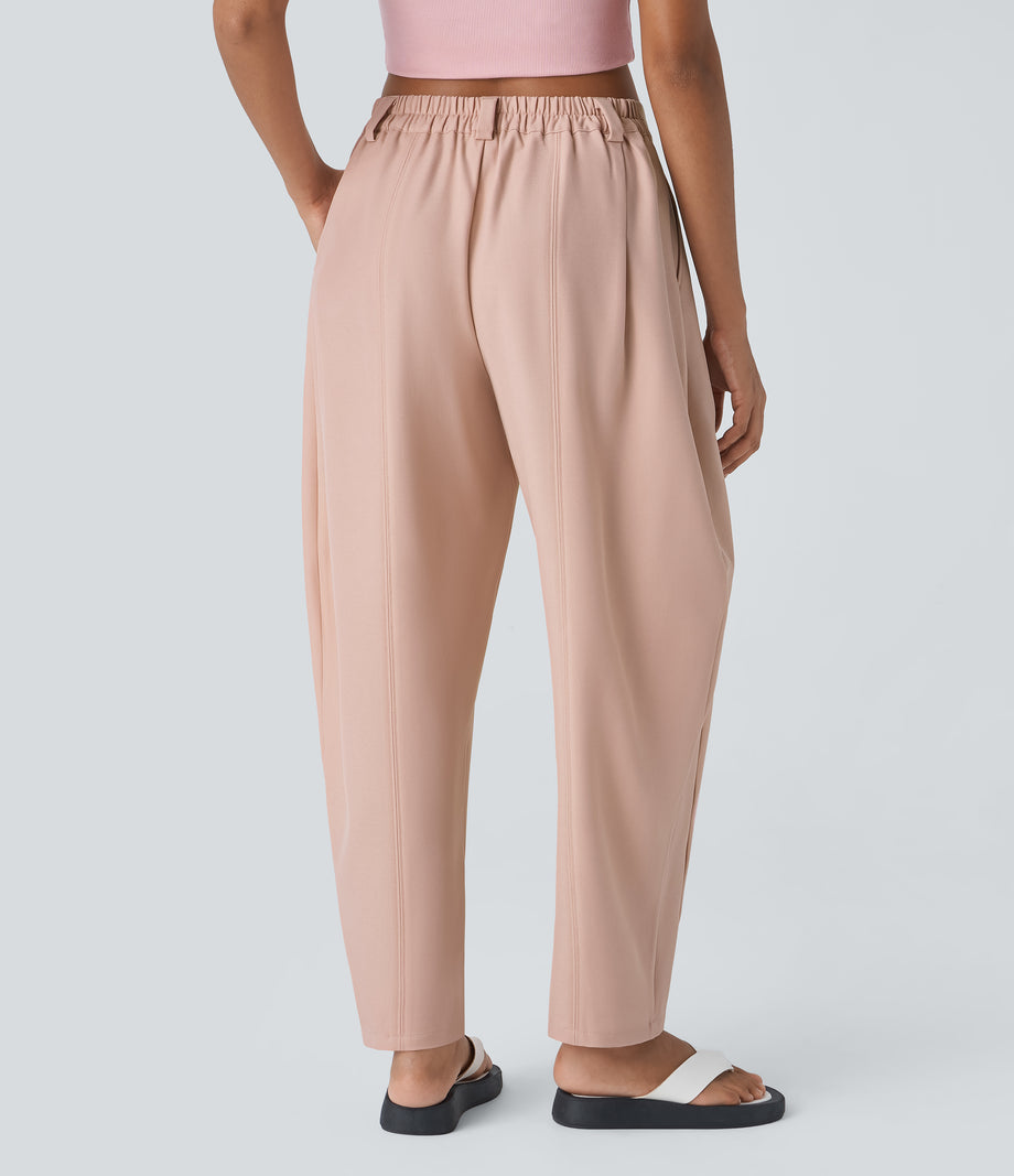 Mid Rise Pocket Barrel Leg Baggy Work Pants - Frosty Grapefruit Orange