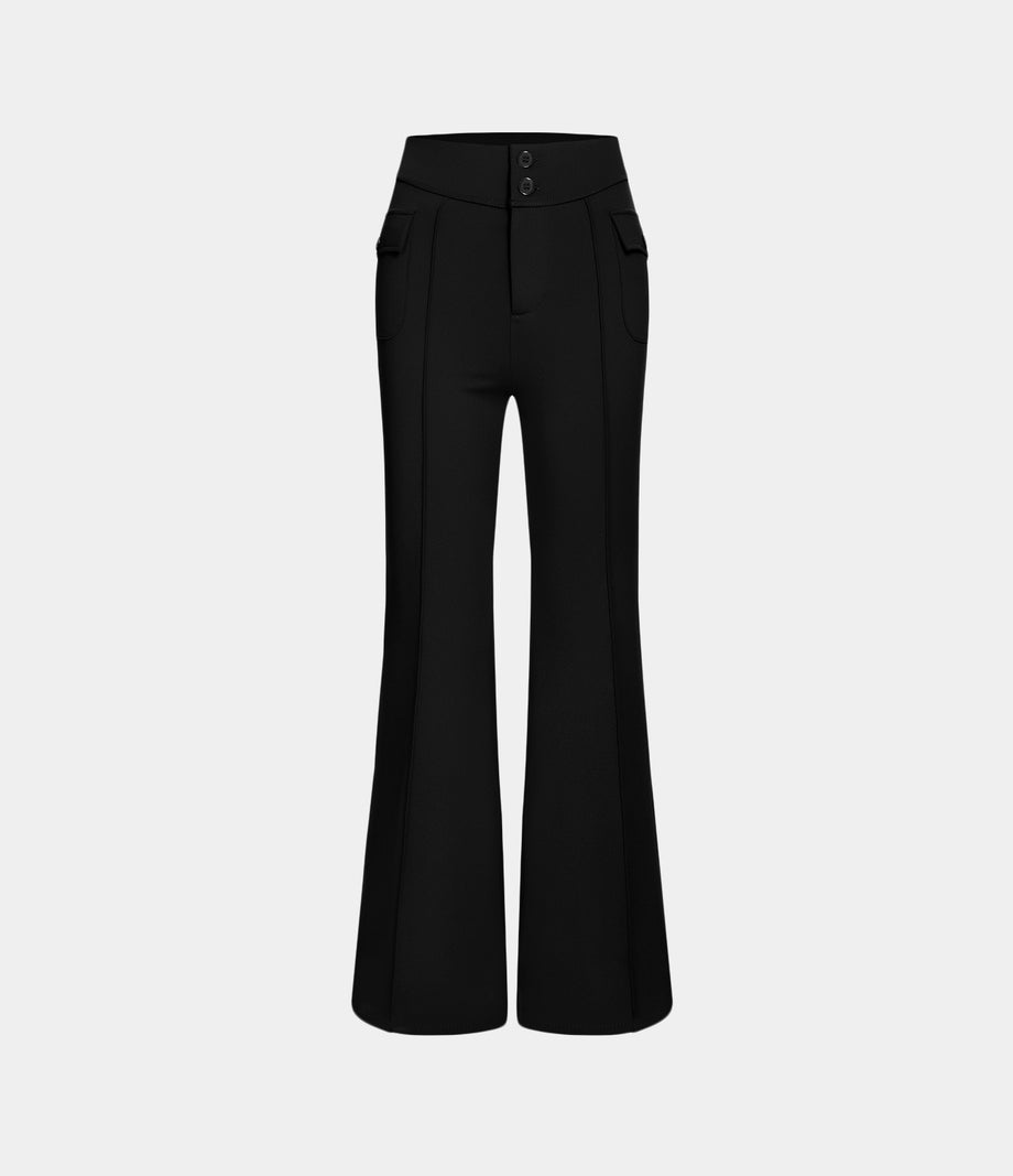 High Waisted Side Flap Pocket Flare Casual Cargo Pants - Black