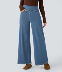Halara Flex™ High Waisted Pockets Wide Leg Loose Work Jeans - Mayan Blue Denim