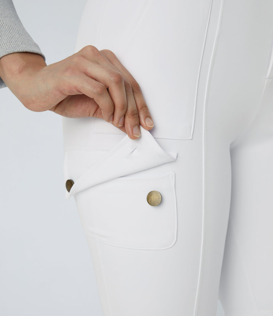 DayStretch High Waisted Zipper Pockets Solid Skinny Cargo Pants - White