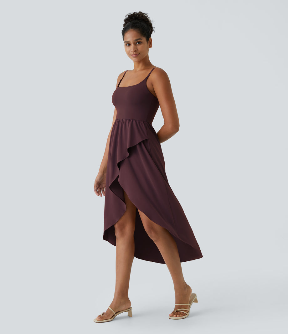 Breezeful™ High Low 2-Piece Pocket Flowy Midi Quick Dry Casual Dress - Amaranth