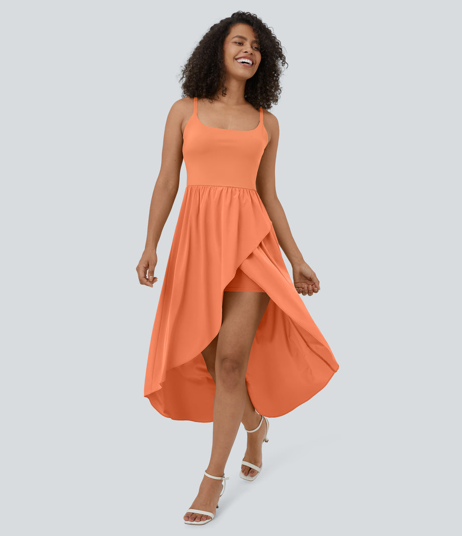 Breezeful™ High Low 2-Piece Pocket Flowy Midi Quick Dry Casual Dress - Flamingo