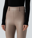 High Waisted Stretchy PU Fleece Casual Leggings with Pockets - Sinopia Fresco
