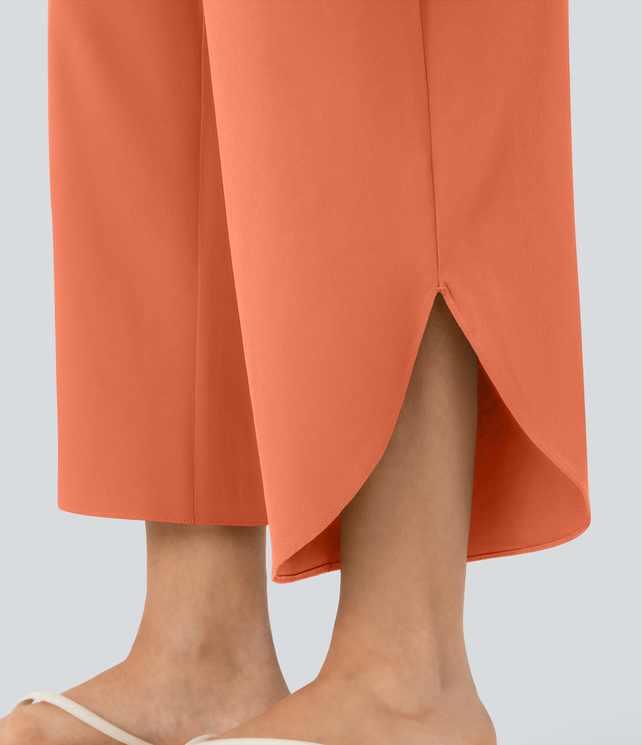Breezeful™ High Waisted Tummy Control Split Hem Quick Dry Resort Pants with Pockets - Flamingo