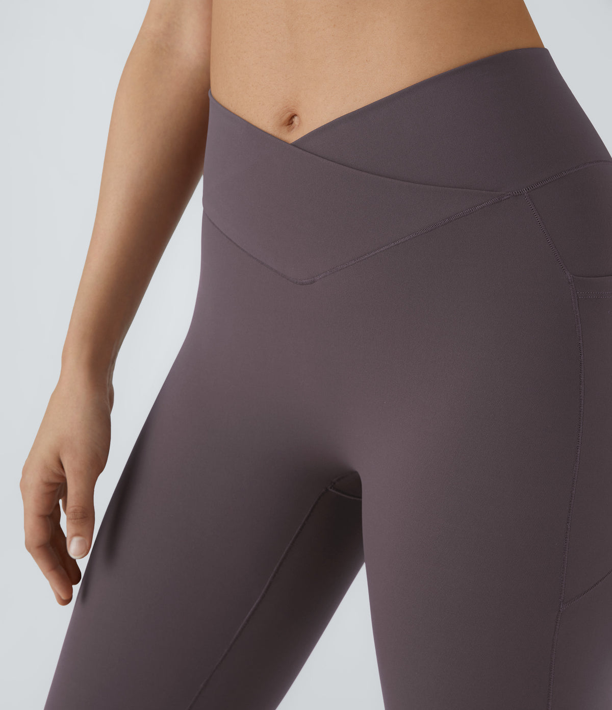 Patitoff™ 2.0 Pet Hair Resistant High Waisted Crossover Side Pocket Yoga Leggings - Light Gray Plum Purple