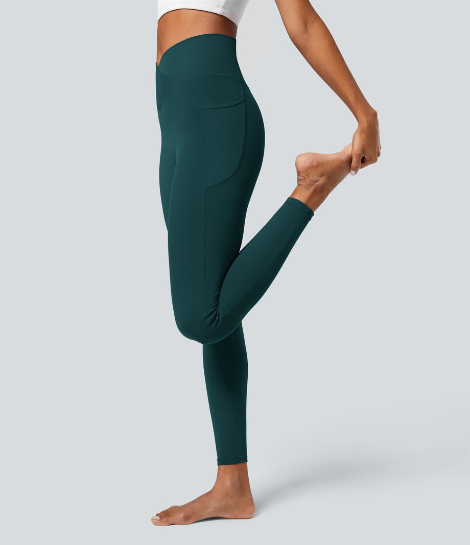 SoftlyZero™ Crossover Pocket Plain Leggings-UPF50+ - Viridian