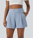 DayStretch High Waisted Work Baggy Shorts 4'' with Pockets - Baby Blue
