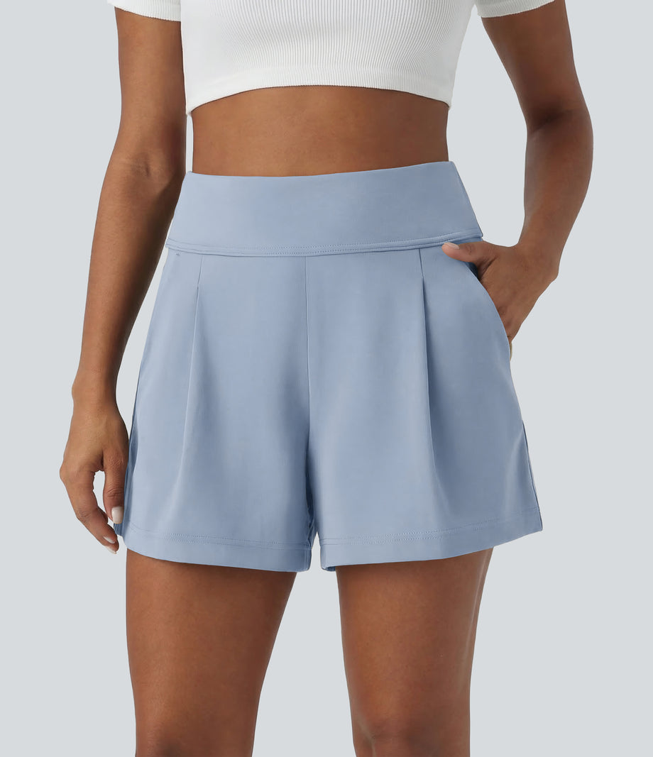 DayStretch High Waisted Work Baggy Shorts 4'' with Pockets - Baby Blue