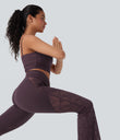 SoftlyZero™ High Waisted Crossover Pocket Contrast Lace Flare Yoga Leggings - Dusky Evening purple