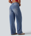 Halara Flex™ Mid Rise Straight Leg Casual Jeans with Pockets - Powder Blue Denim