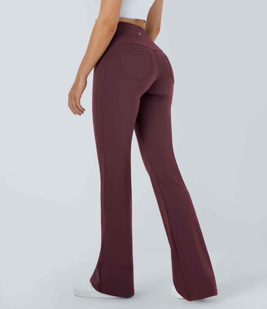 DayStretch High Waisted Pocket Flare Yoga Leggings - Red Mahogany