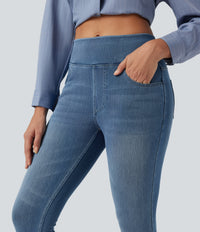 Halara Flex™ High Waisted Pockets Denim Casual Leggings - Mayan Blue Denim