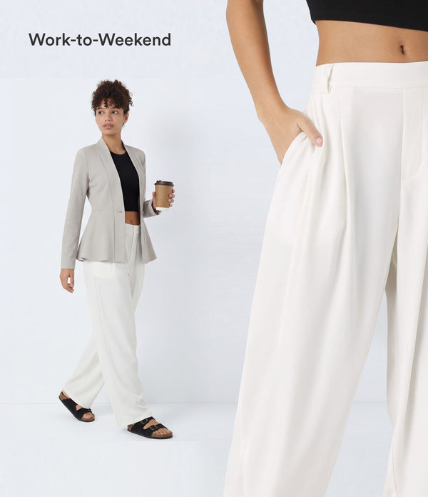 Mid Rise Pocket Barrel Leg Baggy Work Pants - White