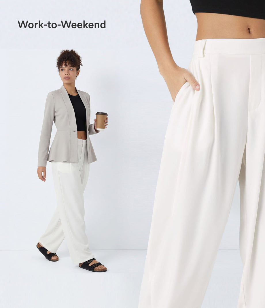 Mid Rise Pocket Barrel Leg Baggy Work Pants - White