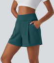DayStretch High Waisted Work Baggy Shorts 4'' with Pockets - Atlantic Deep
