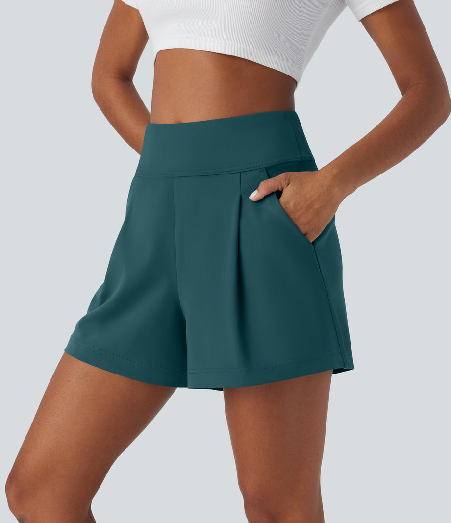 DayStretch High Waisted Work Baggy Shorts 4'' with Pockets - Atlantic Deep