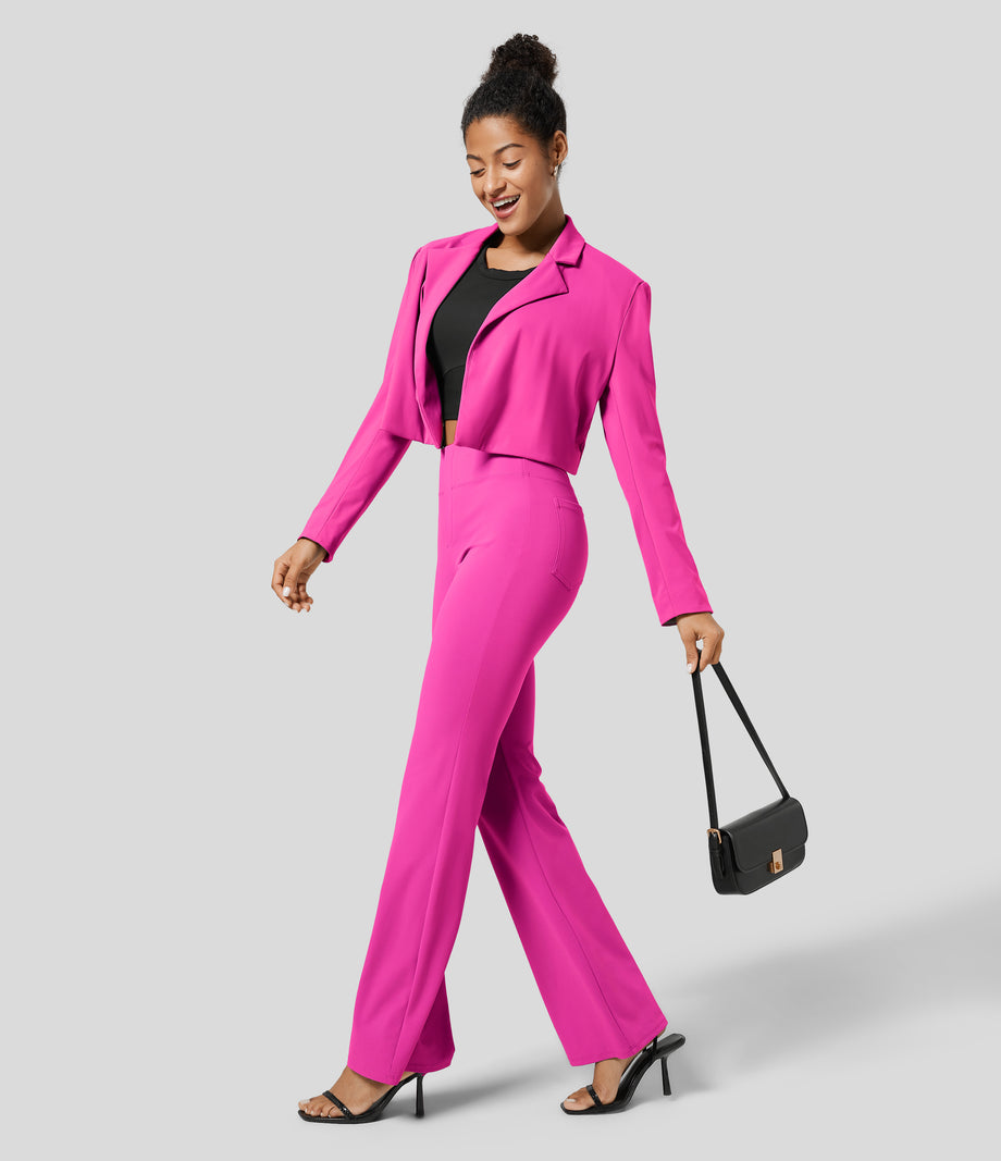 Halara Flex™ High Waisted Back Side Pocket Slight Flare Work Pants - Raspberry Rose