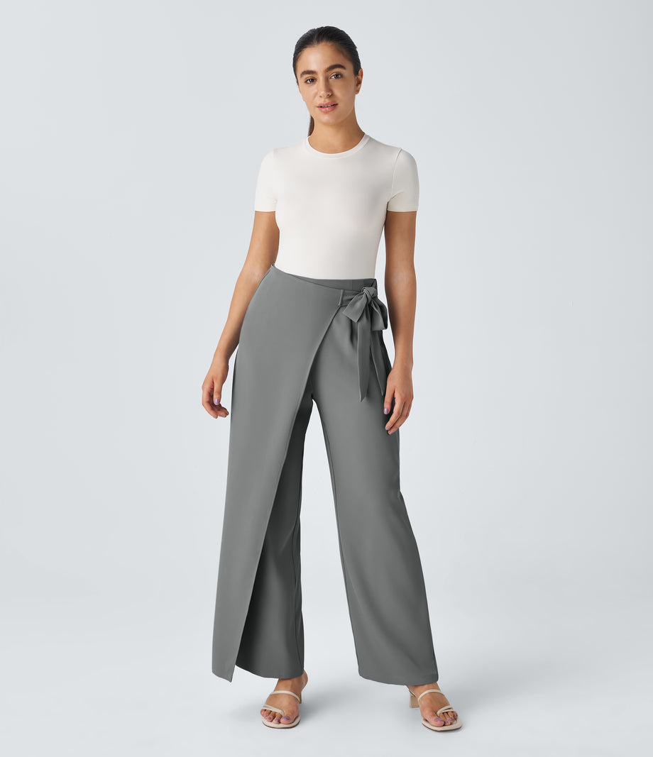Halara Flex™ High Waisted Tie Side Wide Leg Work Pants - Gunpowder Grey